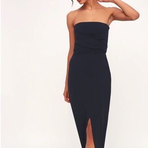 Own the Night Navy Blue Strapless Maxi Dress